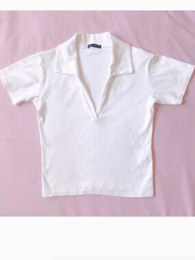 Brandy Melville • White V-neck Polo Short Sleeve Top